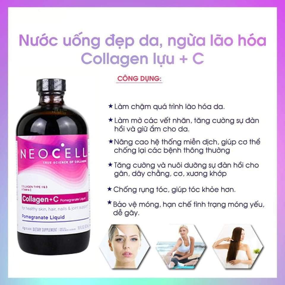 Nước Uống Collagen Lựu Neocell Collagen + C 473 ml Pomegranate Liquid Mỹ