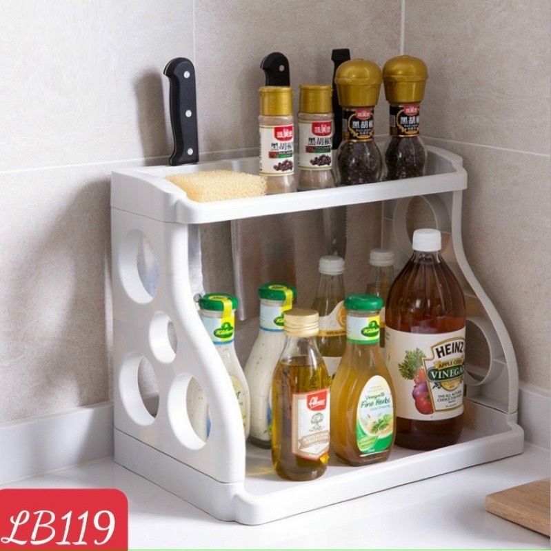 Kệ để gia vị 2 tầng có khe gài dao,kéo,kệ gia vị nhà bếp