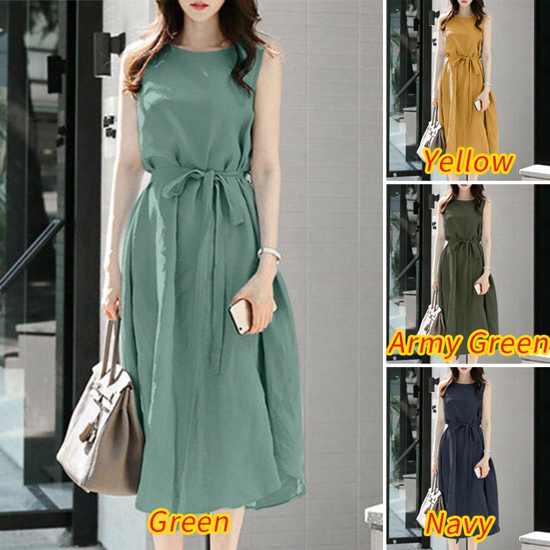 Đầm dài Zanzea không tay cổ tròn màu trơn kèm thắt lưng thời trang nữ tính