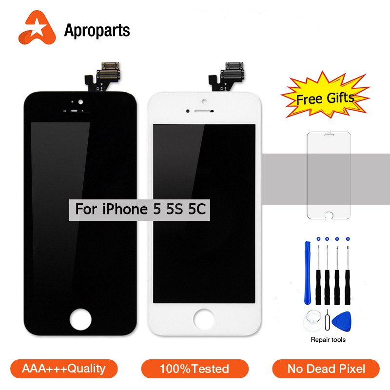 Dành cho iPhone 5 5S 5C Màn hình LCD Màn hình cảm ứng Lắp ráp lớp AAA Thay thế màn hình Công cụ miễn phí+Kính cường lực