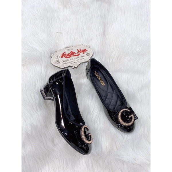 giày cao gót 3p nữ da bóng và da lì mác tròn mũi tròn