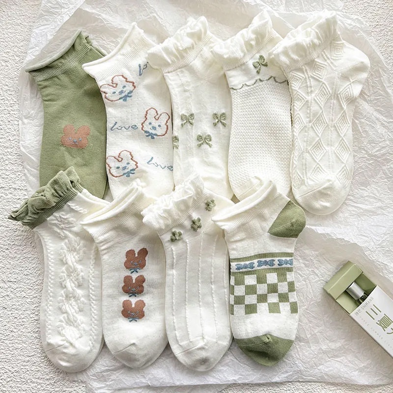 Vớ Cotton Cổ Thấp Phối Ren Thoáng Khí Phong Cách Nhật Bản Dễ Thương Cho Nữ