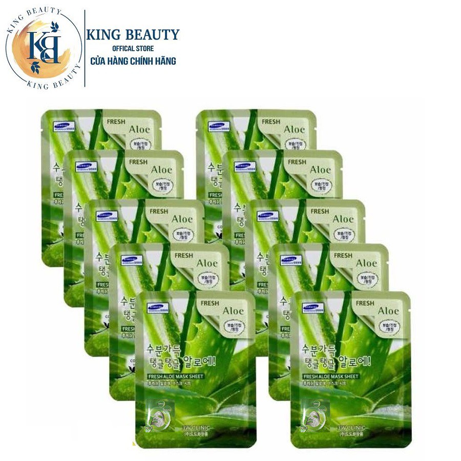 Combo 10 Mặt nạ cấp nước chiết xuất từ lô hội 3W Clinic Fresh Aloe Mask Sheet 23ml x 10