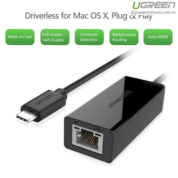 USB 2.0 chuẩn C to Lan 10/100 Mbps Ethernet Adapter 30287 Chính hãng Ugreen