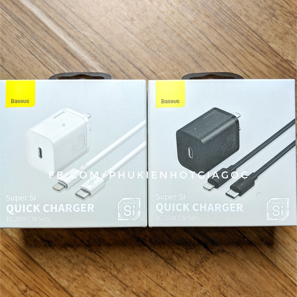 Củ sạc nhanh 20W Baseus PD cho iPhone 12 - Sạc cổng Type C - Cáp sạc nhanh Usb C to lightning