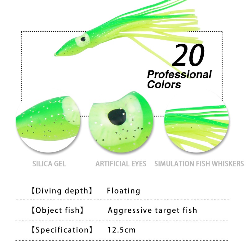 Bộ 5 Mồi Câu Cá Giả Hình Bạch Tuộc Bằng Cao Su Mềm 12.5cm 4.2g