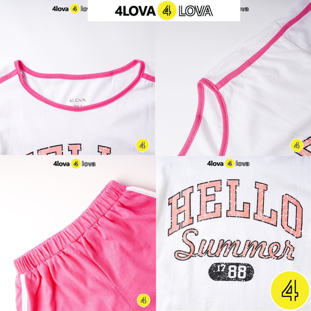 Bộ quần áo thun cộc tay cho bé gái 4LOVA phối chữ cá tính mùa hè chính hãng từ 8 – 40kg