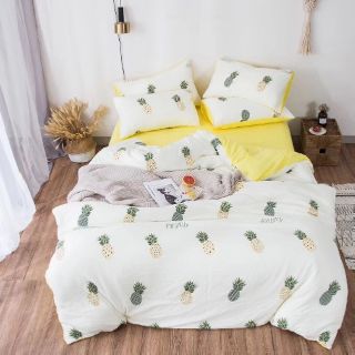 Bộ dứa vàng xinh set chăn ga gối đũi hàn quốc