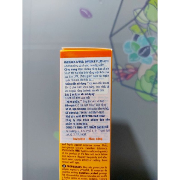 Kem Chống Nắng ISIS Pharma Uveblock Fluide SPF 50  (40ml) màu sáng/ màu da