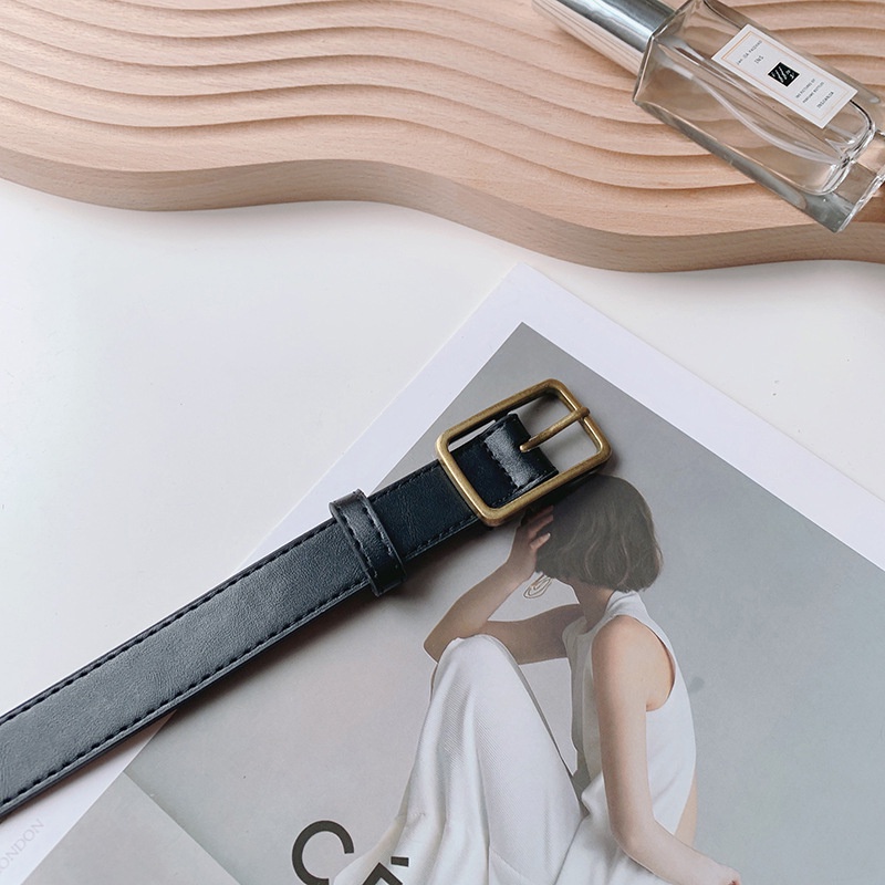 Thắt lưng unisex BROO mặt vuông chữ nhật màu vàng đồng, dây nịt bản nhỏ 2cm da PU cao cấp cho nam nữ