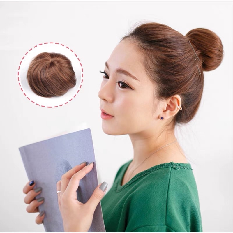 Tóc búi củ tỏi dáng tròn hàn quốc sợi tơ nhân tạo như tóc thật
