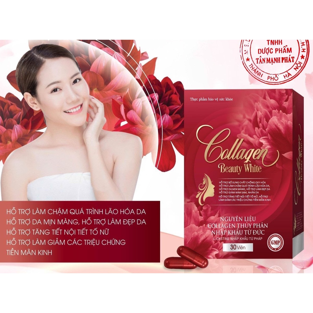 Viên uống Collagen Beauty White hộp 30 viên giúp làm đẹp da, chống lão hóa, tăng nội tiết tố cho chị em