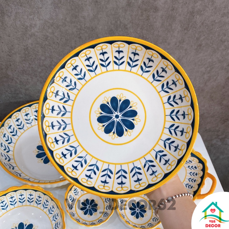 Bộ bát đĩa sứ thổ cẩm, bát ăn cơm, chén dĩa decor đẹp sang trọng H4 VuaDecor