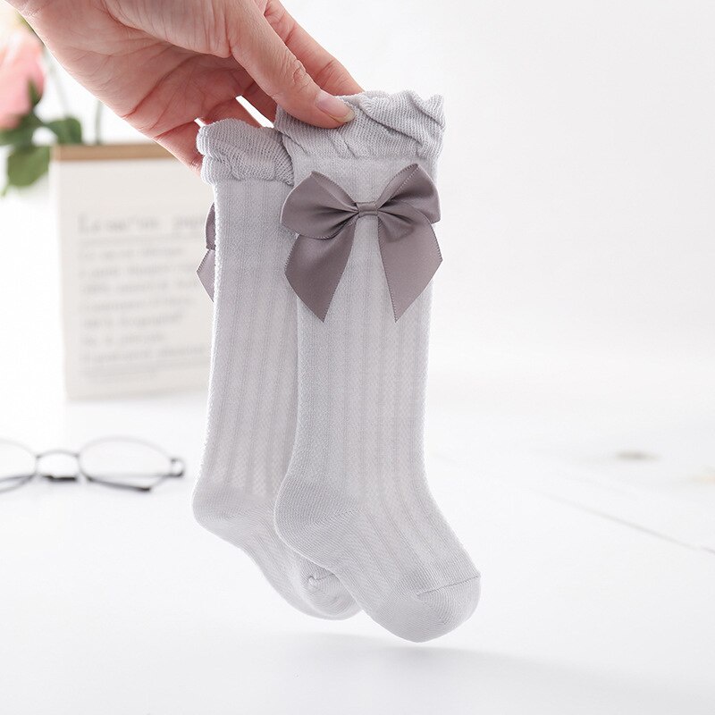 Vớ Cotton Mềm Mại Thoáng Khí Dài Qua Gối Đính Nơ Dễ Thương Cho Bé Gái