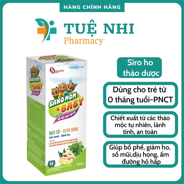 Siro ho Sano Mom Baby giúp nhuận phế, giảm ho an toàn cho trẻ sơ sinh và PNCT lọ 100 ml - NT078