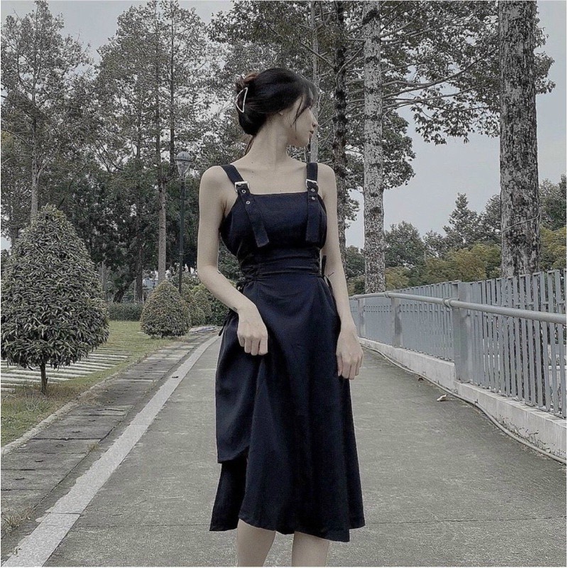 Đầm 2 Dây Lệch Tà Đan Dây Eo (100% ảnh thật)