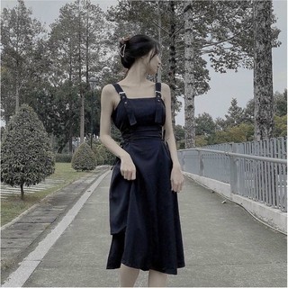 Đầm 2 Dây Lệch Tà Đan Dây Eo (100% ảnh thật)