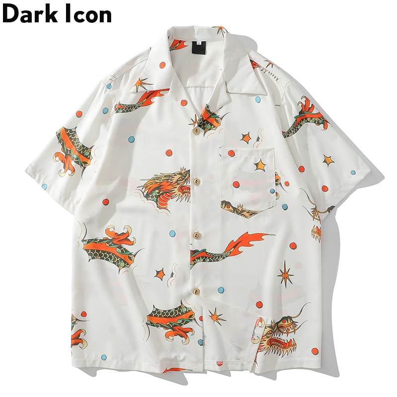 Dark Icon Dragon Print Hawaiian Shirt Men Summer Street Men's Shirts Vintage Cube Shirts for Man