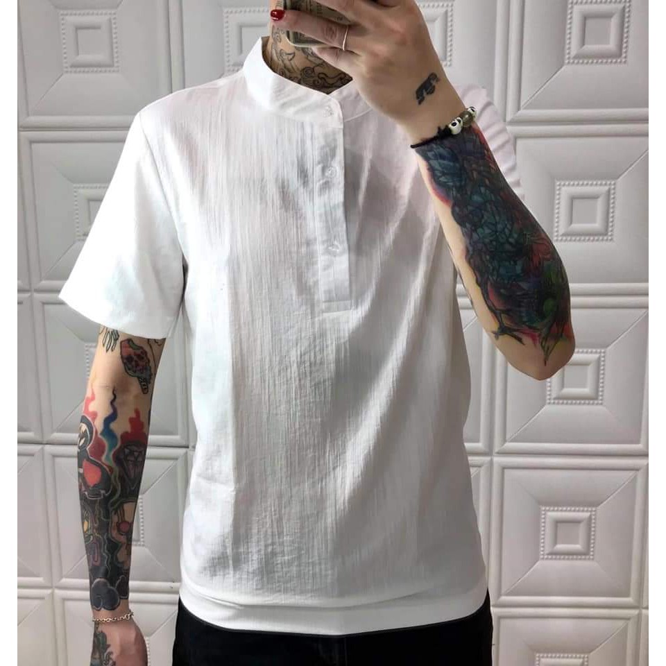 Áo Đũi Nam cổ tàu cộc tay chất đũi thái đẹp cao cấp FAVITI AD35 | BigBuy360 - bigbuy360.vn