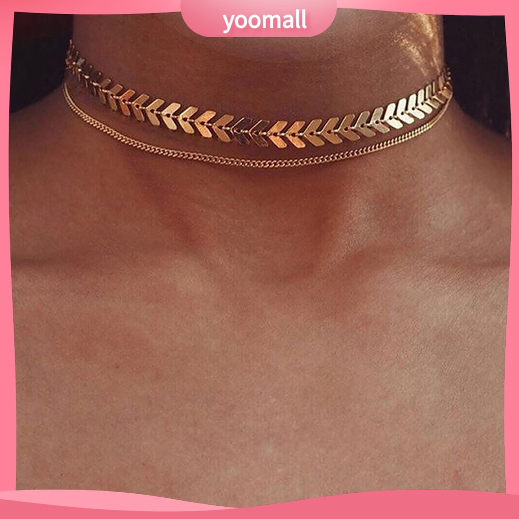 Vòng Cổ Choker Hai Lớp Hình Xương Cá Thời Trang Cho Nữ