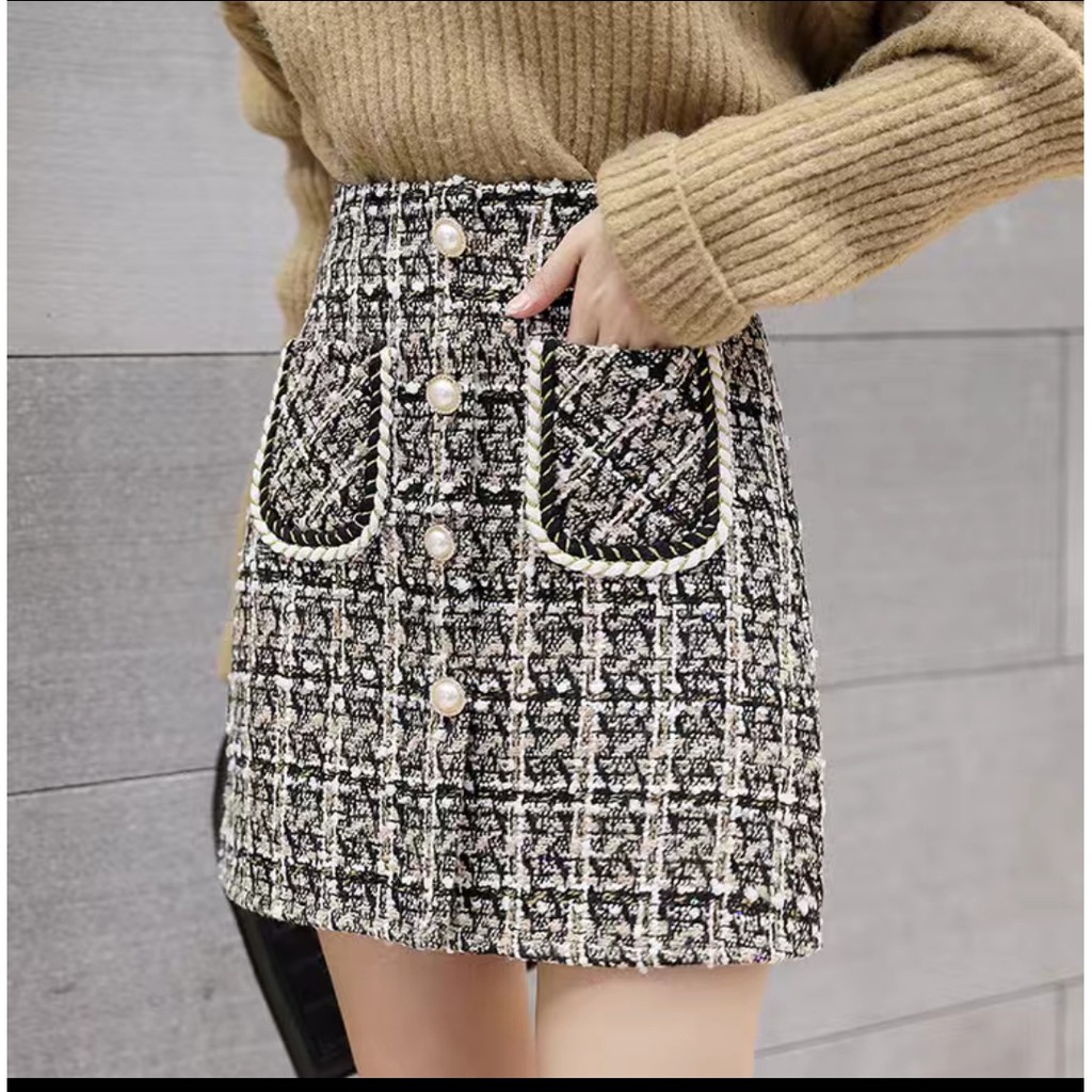 (Order) Váy chữ A tweed Mẫu váy ngắn cao cấpThu Đông 2020.