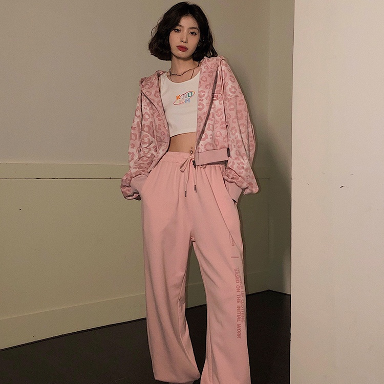 COZOK Áo Hoodie ngắn dáng rộng in hình báo hồng cao cấp