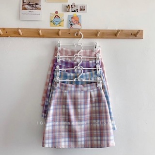 CHÂN VÁY KẺ CHỮ A PASTEL (ảnh thật/có sẵn)