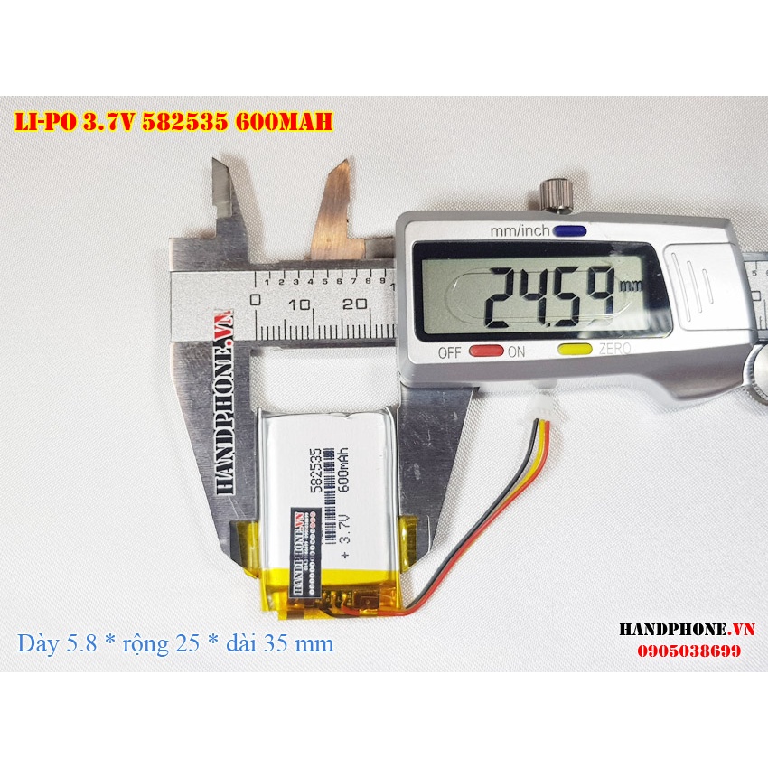 Pin Li-Po 3.7V 600mAh 582535 (Lithium Polymer) 3 dây (3 Pin) cho Camera Hành Trình, Giám Sát, loa Bluetooth, định vị GPS