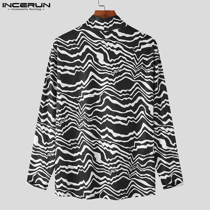 Áo thun INCERUN dài tay cổ cao vạt không đối xứng thời trang cho nam