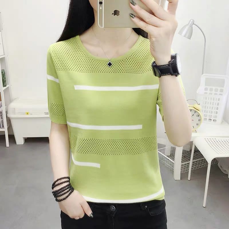 Áo Thun Tay Ngắn Họa Tiết Sọc Thiết Kế Mới Cao Cấp Thời Trang Mùa Hè Theo Phong Cách Hàn Quốc Cho Nữ