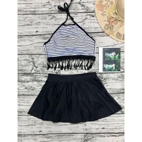 Bikini Áo tắm 2 mảnh tua rua đen váy xòe (Ảnh thật khách) | BigBuy360 - bigbuy360.vn