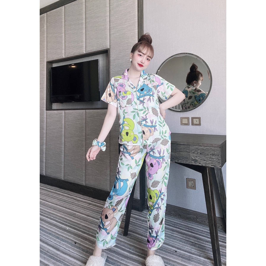 Pijama lụa tay ngắn phối màu lạ mắt, họa tiết siêu yêu