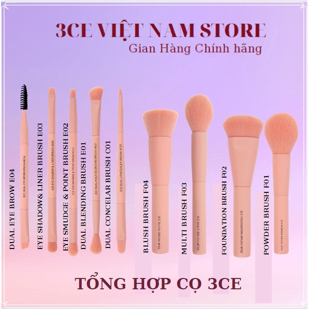 Cọ trang điểm 3CE Pink Beige-F01 F02 F03 F04 C01 E02 E03 E04- cọ má hồng - cọ mắt 3ce