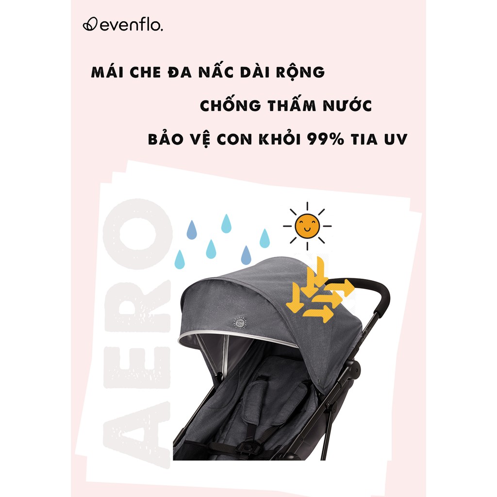 Xe đẩy du lịch Evenflo Aero siêu nhẹ bé dùng sơ sinh tới 6 tuổi