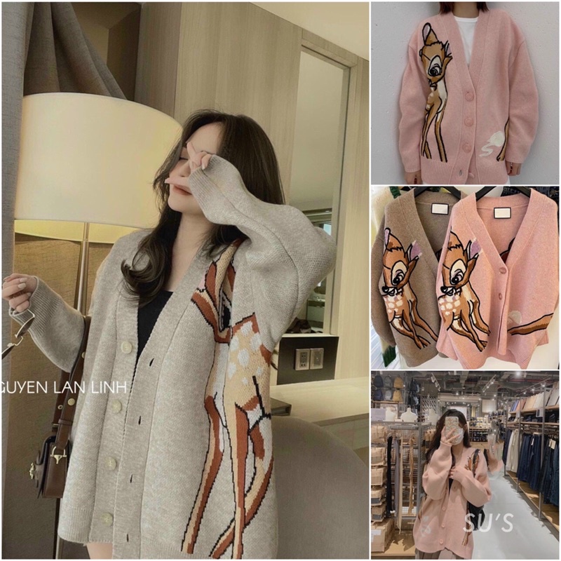 💋FREESIZE💋Áo Cadigan hình con hươu hàng len qc dày dặn UY Tín luôn.Sỉ 252k