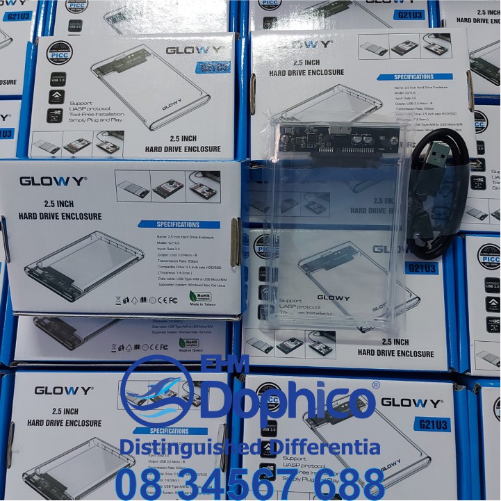 Box ổ cứng SSD/HDD 2,5&quot; Gloway G21U3 - Sata3.0 – USB3.0 - Nhựa ABS trong suốt – CHÍNH HÃNG – Bảo hành 12 tháng