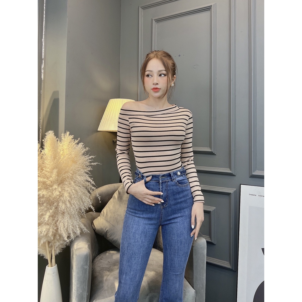 Áo thun tay dài trễ vai nữ CRAZYTEEN sang trọng AT0320