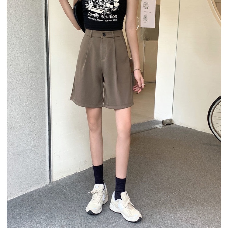 Quần Đùi Thời Trang Phong Cách Hàn Quốc 185266 Quần Short Ống Rộng Lưng Cao Màu Sắc Đơn Giản Cho Mùa Hè