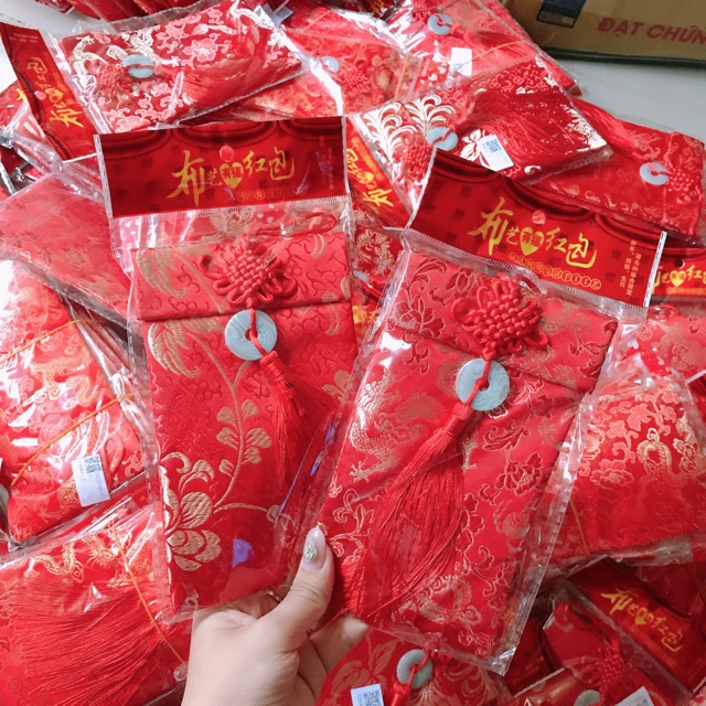 [Kiểu đứng] Bao Lì Xì Gấm Ngọc Bội họa tiết Rồng Phượng