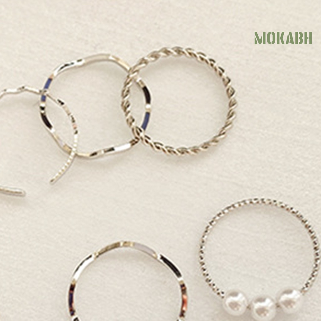 Set 5 Nhẫn Đính Ngọc Trai Giả Phong Cách Nhật Hàn Cho Nữ