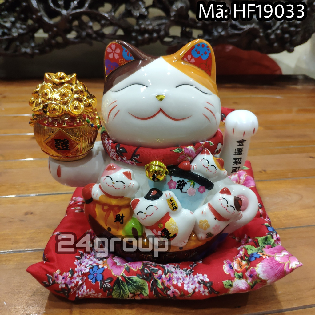 Mèo Thần Tài Vẫy Tay Phát Tài Phát Lộc Gốm Sứ Cao Cấp Kèm đệm đỏ Mèo may mắn vẫy tay chiêu tài phát lộc Maneki Neko