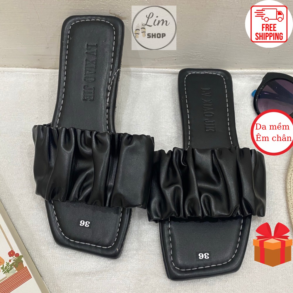 Dép lê Limshop quai ngang nhún phồng siêu hot chất liệu da mềm mịn êm chân đế nhựa dẻo chống trơn trượt LIMDEP03