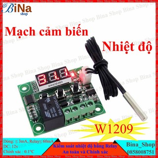 Mạch cảm biến kiểm soát nhiệt độ W1209 led Đỏ / Xanh / Hộp mica mua riêng