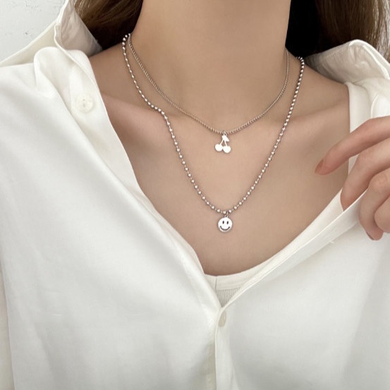 1 Vòng cổ Mặt Trái Cherry Bằng Thép Không Gỉ Phong Cách Hàn Quốc Dễ Thương Cho Nữ