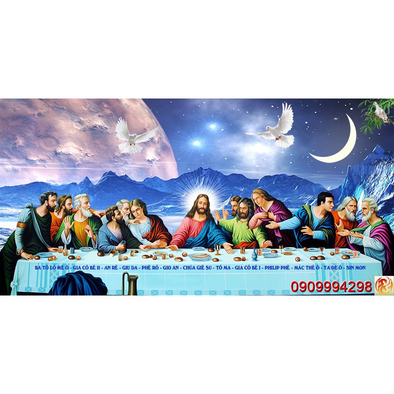 Tranh dán tường 3d hình Tiệc Ly Chúa Jesus, Gia Đình Thánh Gia