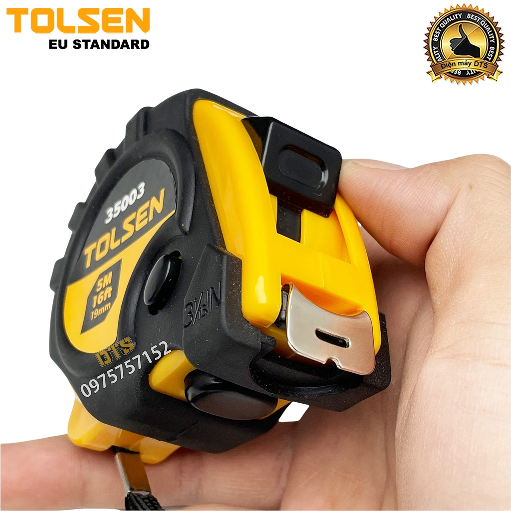 Thước cuộn đa năng TOLSEN đủ size, thước kéo thép khóa 3 trong 1 nền vàng vỏ ABS chống va đập phủ TPR Tiêu chuẩn châu Âu