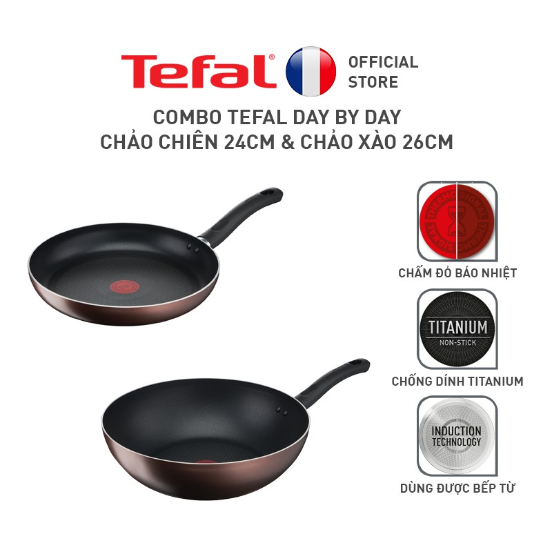 [Mã LIFEHL25 giảm 10% đơn 350K] Combo Tefal Day By Day Chảo chiên 24cm &amp; Chảo xào