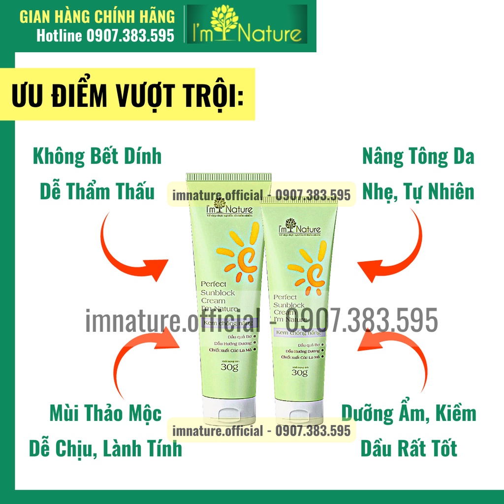 Kem Chống Nắng Trang Điểm Dưỡng Trắng Da I'm Nature SPF50/PA+++ Perfect Sunblock Cream 30gr