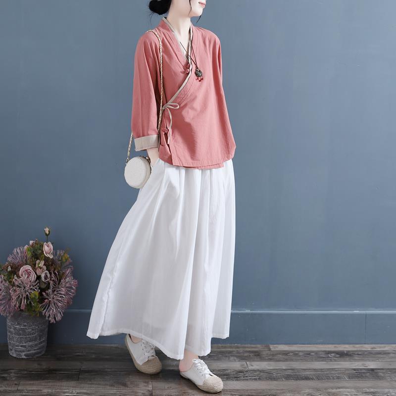 Áo sơ mi hán phục tà xéo cài khuy size lớn vải lanh cotton size lớn nghệ thuật