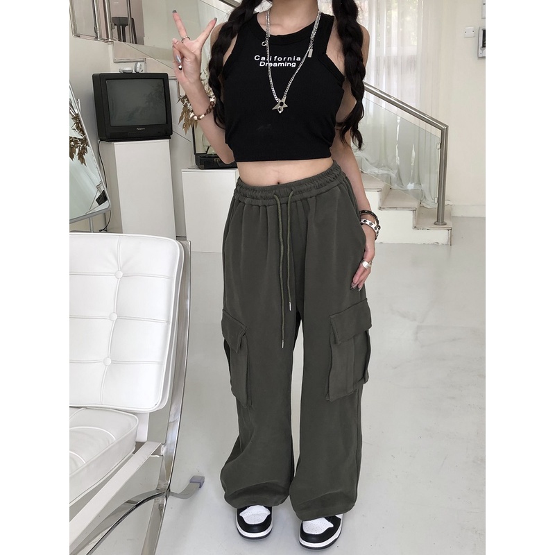 Quần Legging Mỏng Ống Rộng Phong Cách retro Mỹ Thời Trang Mùa Thu